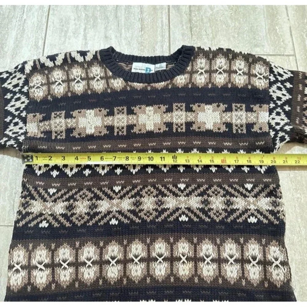 Vtg 90s Grandpa Knit Sweater Chunky Fair Isle Geometric Earthtone Gorp Crew M